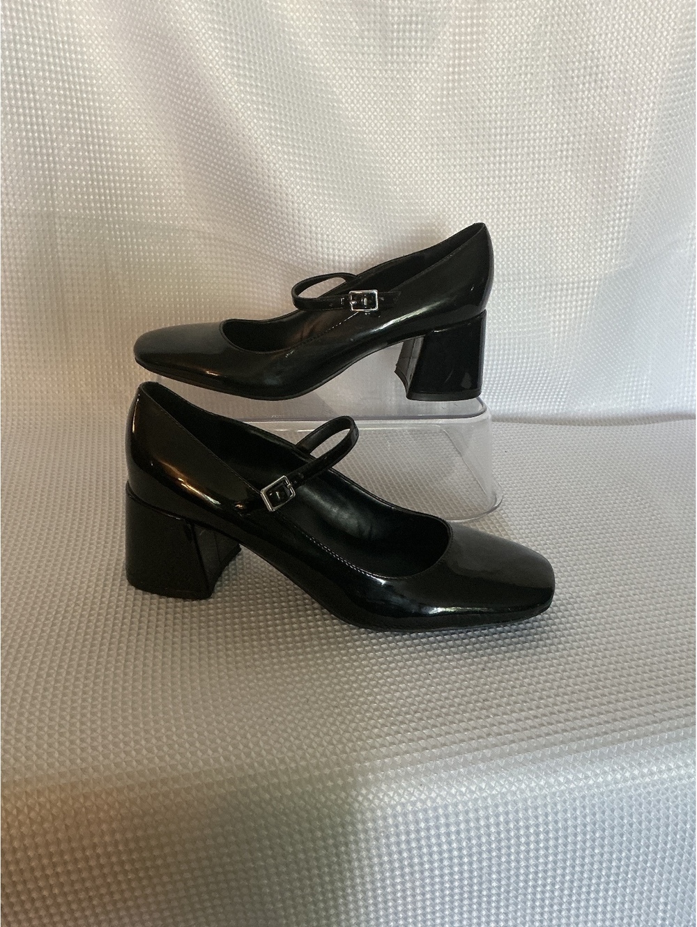 Marc Fisher Palie-T Black Patent May Jane Block Heel Pumps Size 8M Square Toe
